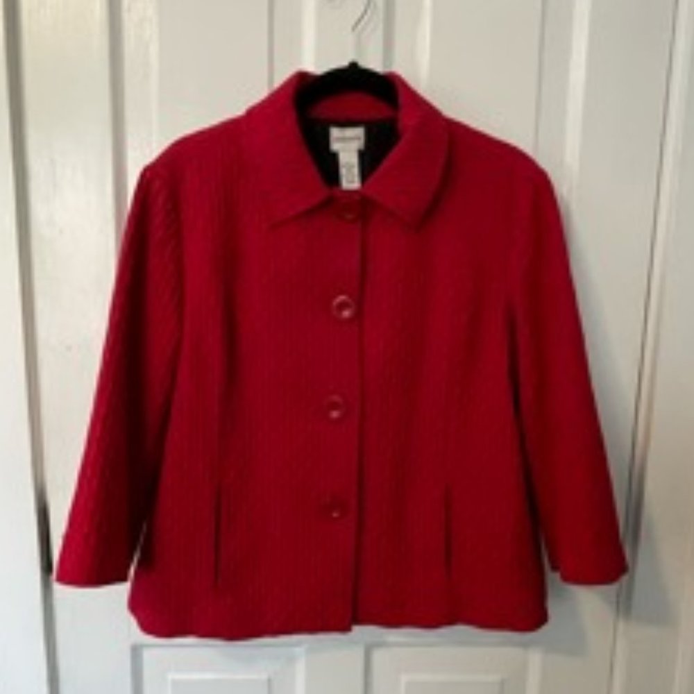 CHICO'S Red Jacket with 3/4 length sleeves, textured cotton, lined Size 2